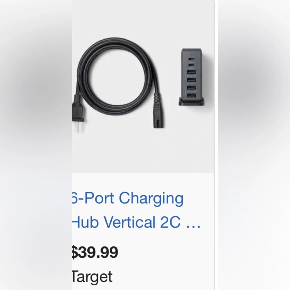 6-Port Charging Hub Vertical 2C + 4A - heyday™ Black Saffiano: USB Tower Charger